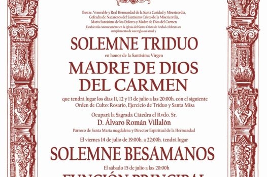 Cultos en Honor de la Santísima Virgen Madre De Dios del Carmen.