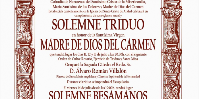Solemne Triduo en Honor a la Madre de Dios del Carmen.